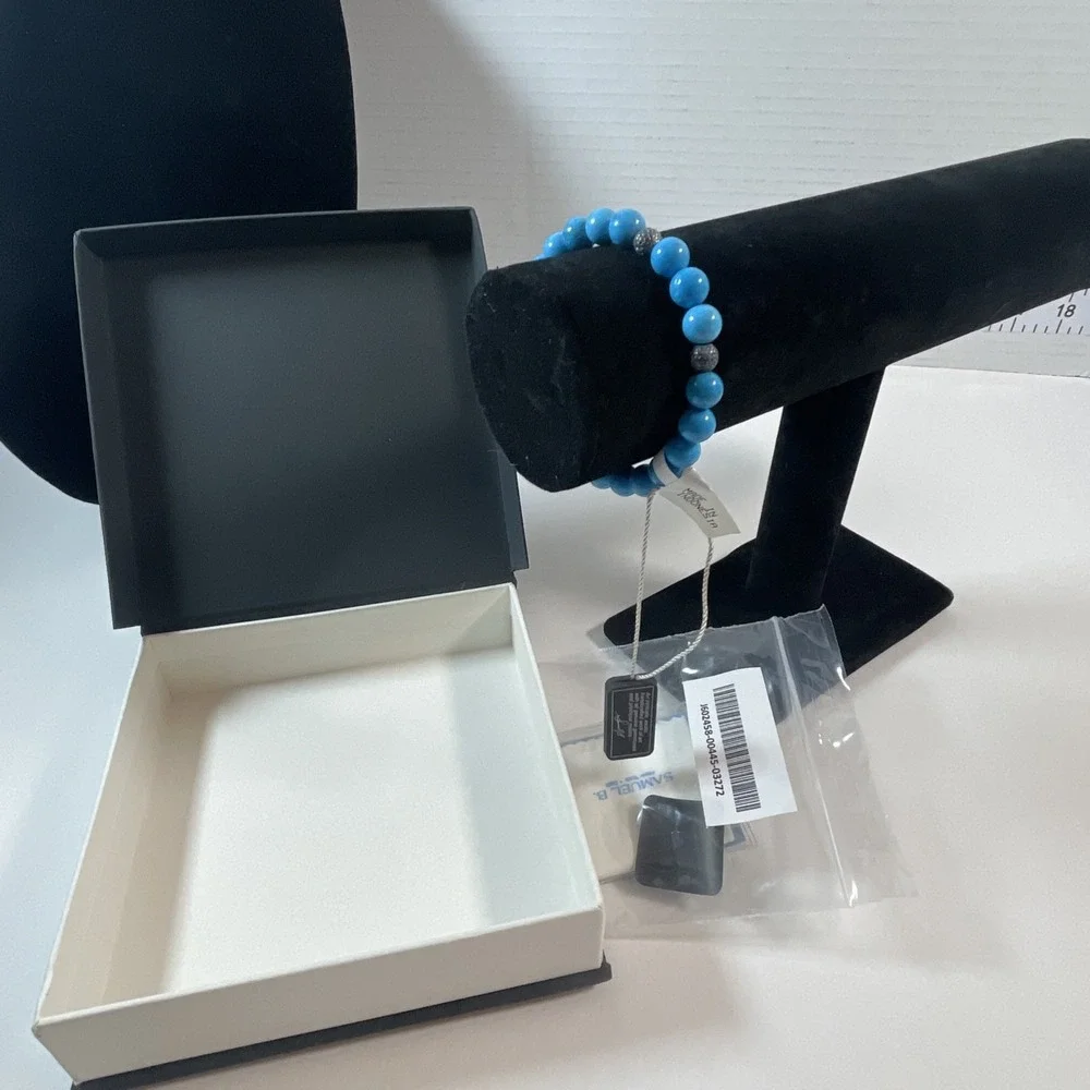 Artisan Silver by Samuel B. Sterling Silver Turquoise Stretch Bracelet - Picture 2 of 3